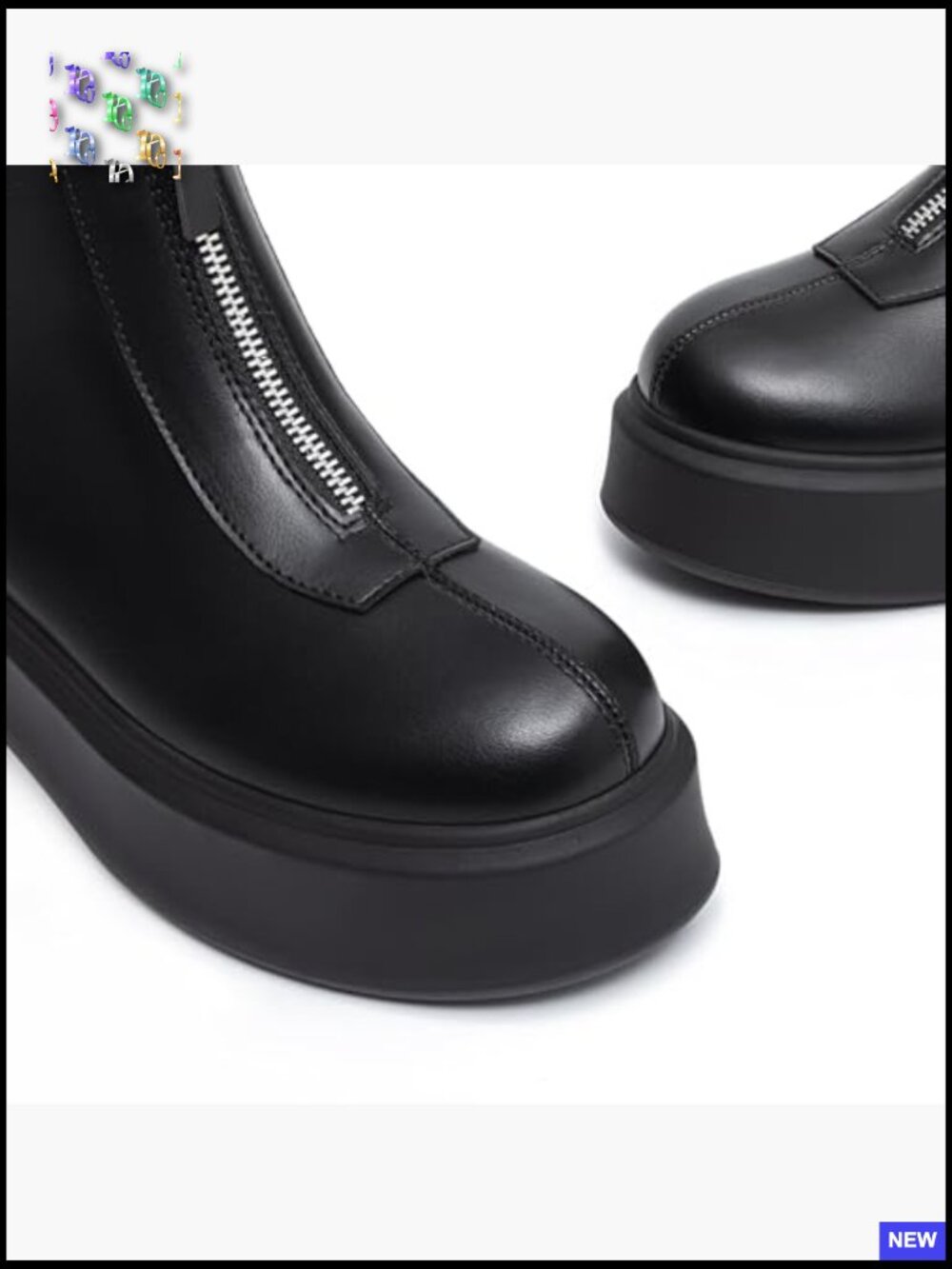 Chunky Platform Ankle Boots with Front Zipper Round Toe Comfortable Low Heel - Picture 3 of 7